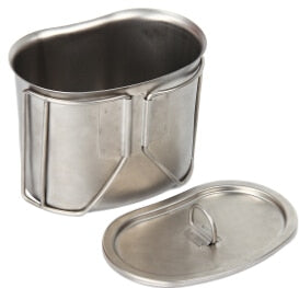 0.5L 1L Stainless Steel Military-type Canteen w/ Stainless Cup and Green Cover