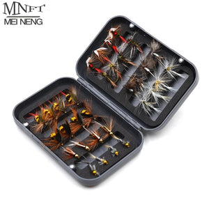 MNFT 32Pcs/Box Trout Fly Fishing Dry/Wet Flies Nymphs Lures Ice Fishing Lures Artificial Bait with Boxed
