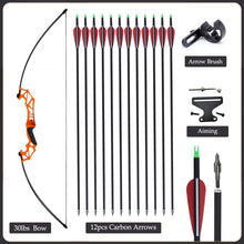 Load image into Gallery viewer, Toparchery 30/40/50lbs Taken Down Recurve Bow Mixed Carbon Arrows Quiver 12pcs
