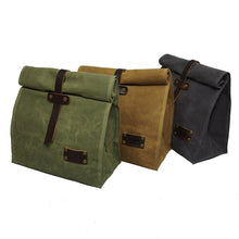 Load image into Gallery viewer, Waxed Canvas &amp; Leather Plastic-Free Waterproof Lunch Bag - maxoutdoorgearandgadgets

