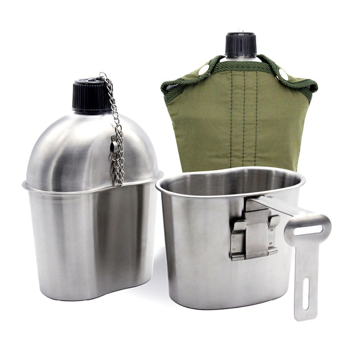 1L Stainless Steel Canteen with Cup Green Cover - maxoutdoorgearandgadgets