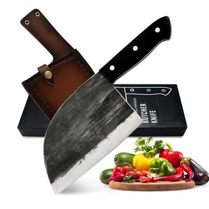 Chinese High Carbon Steel Butcher/Chef Knife Hand-Forged Full-Tang with Gift Sheath - maxoutdoorgearandgadgets