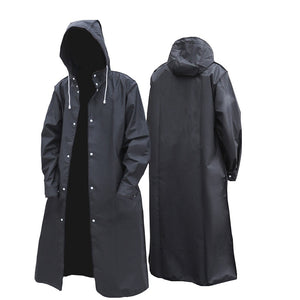 Black Adult Waterproof Hooded Long Raincoat