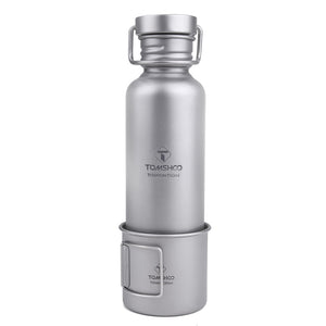 TOMSHOO 750ml Full Titanium Water Bottle w Extra Plastic Lid - maxoutdoorgearandgadgets