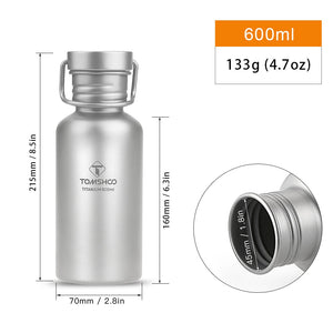 TOMSHOO 750ml Full Titanium Water Bottle w Extra Plastic Lid - maxoutdoorgearandgadgets