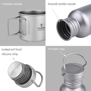 TOMSHOO Ultralight 600ml/750ml Titanium Water Bottle with Extra Plastic Lid & Titanium Cup - maxoutdoorgearandgadgets