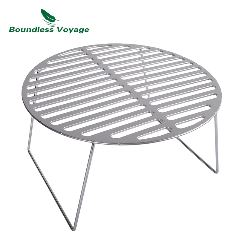 Boundless Voyage Folding Campfire Grill Titanium Round BBQ Grill Net with Legs Carrying Bag Outdoor Charcoal Gridiron Ti15161B - maxoutdoorgearandgadgets