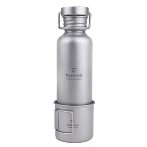 TOMSHOO 750ml Full Titanium Water Bottle with Extra Plastic Lid - maxoutdoorgearandgadgets