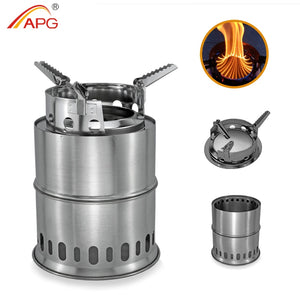 APG Camping Backpacking Stainless Steel Wood/Gas Stove