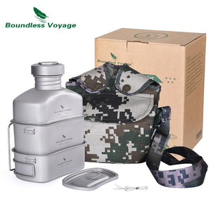Boundless Voyage Titanium Military Canteen with Kidney-Shaped Pot Pan Set - maxoutdoorgearandgadgets