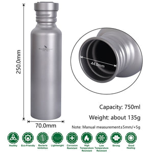 Boundless Voyage Titanium Water Bottle with Titanium Lid Outdoor Camping Cycling Hiking Tableware Drinkware 25.6oz/750ml - maxoutdoorgearandgadgets