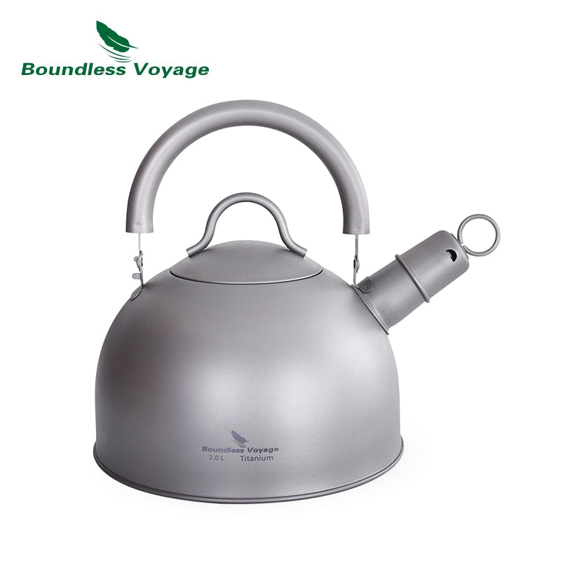 Boundless Voyage Outdoor Ultralight  Big Capacity Pot with Warning Buzzer 2L Titanium Kettle for Boiling Water Coffee Tea - maxoutdoorgearandgadgets