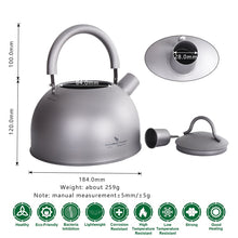 Load image into Gallery viewer, Boundless Voyage Outdoor Ultralight  Big Capacity Pot with Warning Buzzer 2L Titanium Kettle for Boiling Water Coffee Tea - maxoutdoorgearandgadgets
