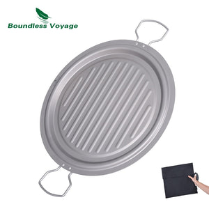 Boundless Voyage Campfire Grill Titanium Round BBQ Grill Net with Folding Handles Outdoor Charcoal Gridiron Ti2026C - maxoutdoorgearandgadgets