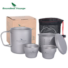 Load image into Gallery viewer, Boundless Voyage Titanium Double-walled Tea Cup with Strainer Shot Glass Outdoor Camping Portable Coffee Mug Set Ti3088D - maxoutdoorgearandgadgets
