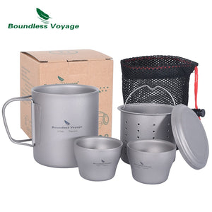 Boundless Voyage Titanium Double-walled Tea Cup with Strainer Shot Glass Outdoor Camping Portable Coffee Mug Set Ti3088D - maxoutdoorgearandgadgets