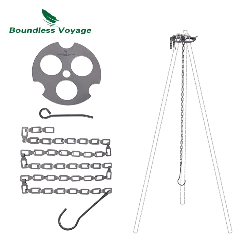 Boundless Voyage Camping Tripod Board Adjustable Titanium Hanging Chain with Hooks Fixed-loop for Pot Grill Ti9012O - maxoutdoorgearandgadgets