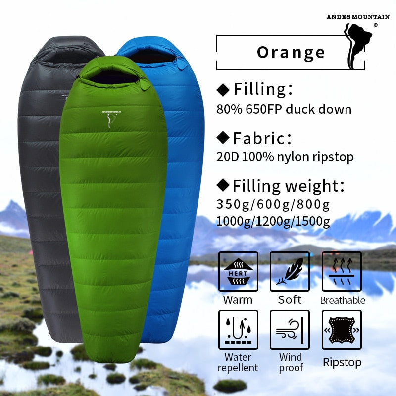 Andes Mountain Mummy Style 600FP 80% Duck Down Sleeping Bag